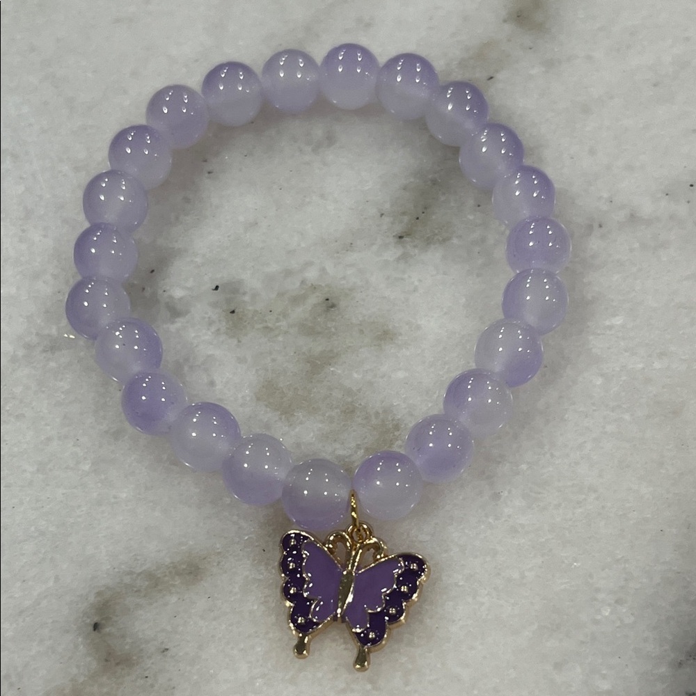 Lavender Beaded Bracelet with Butterfly Charm